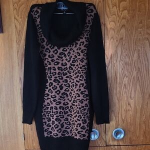 BCX Dress Black Woth Leopard Print And Cowl Neck
